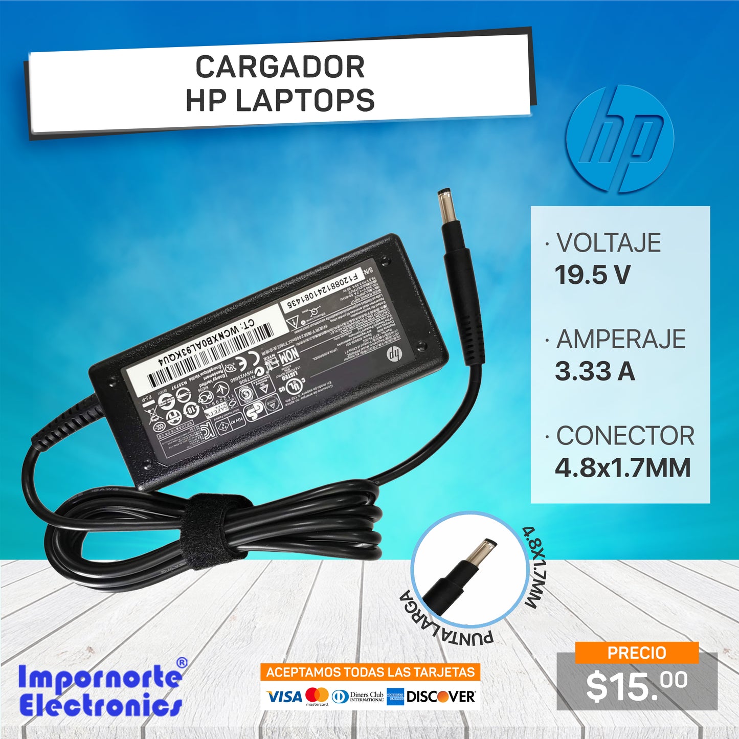 Cargador HP 19.5V 3.33A 4.8*1.7mm
