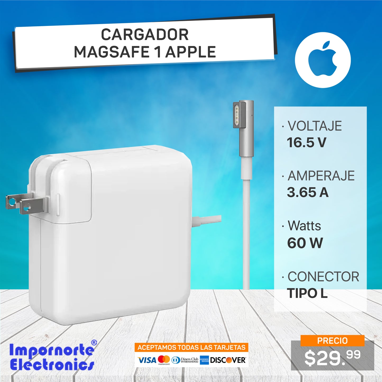 Cargador Mac Magsafe 1 16.5v 3.65a 60w