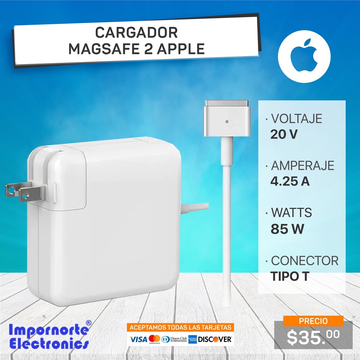 Cargador Mac Magsafe 2 20v 34.25a 85w