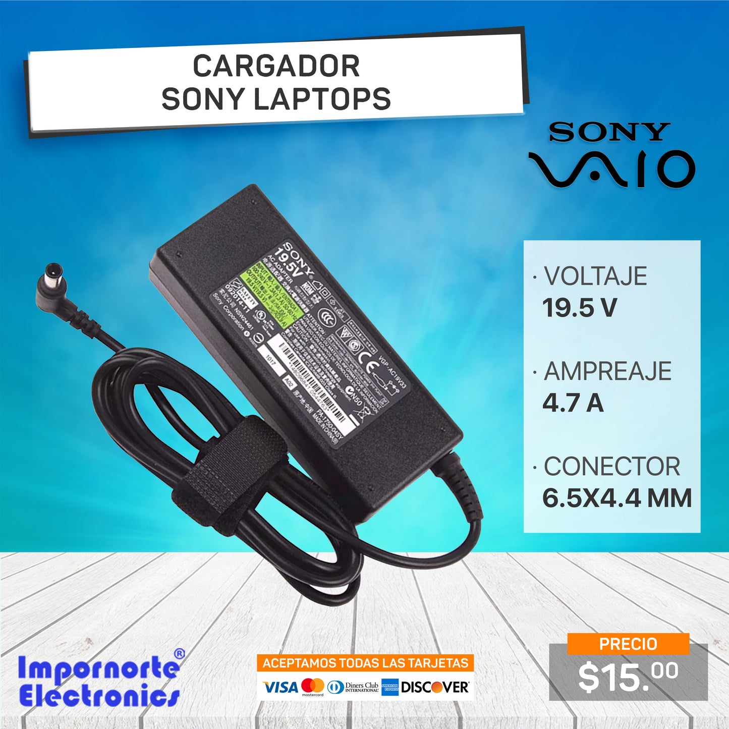 Cargador Sony 19.5v 4.7a 6.5*4.4mm