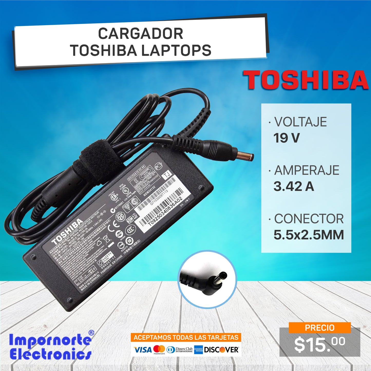 Cargador Toshiba 19v 3.42a 5.5*2.5mm