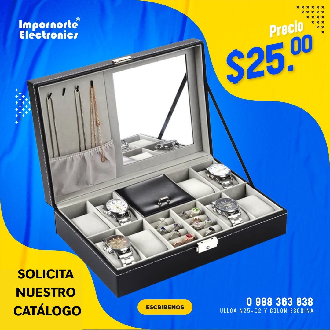 Caja de reloj con 8 ranuras con espejo