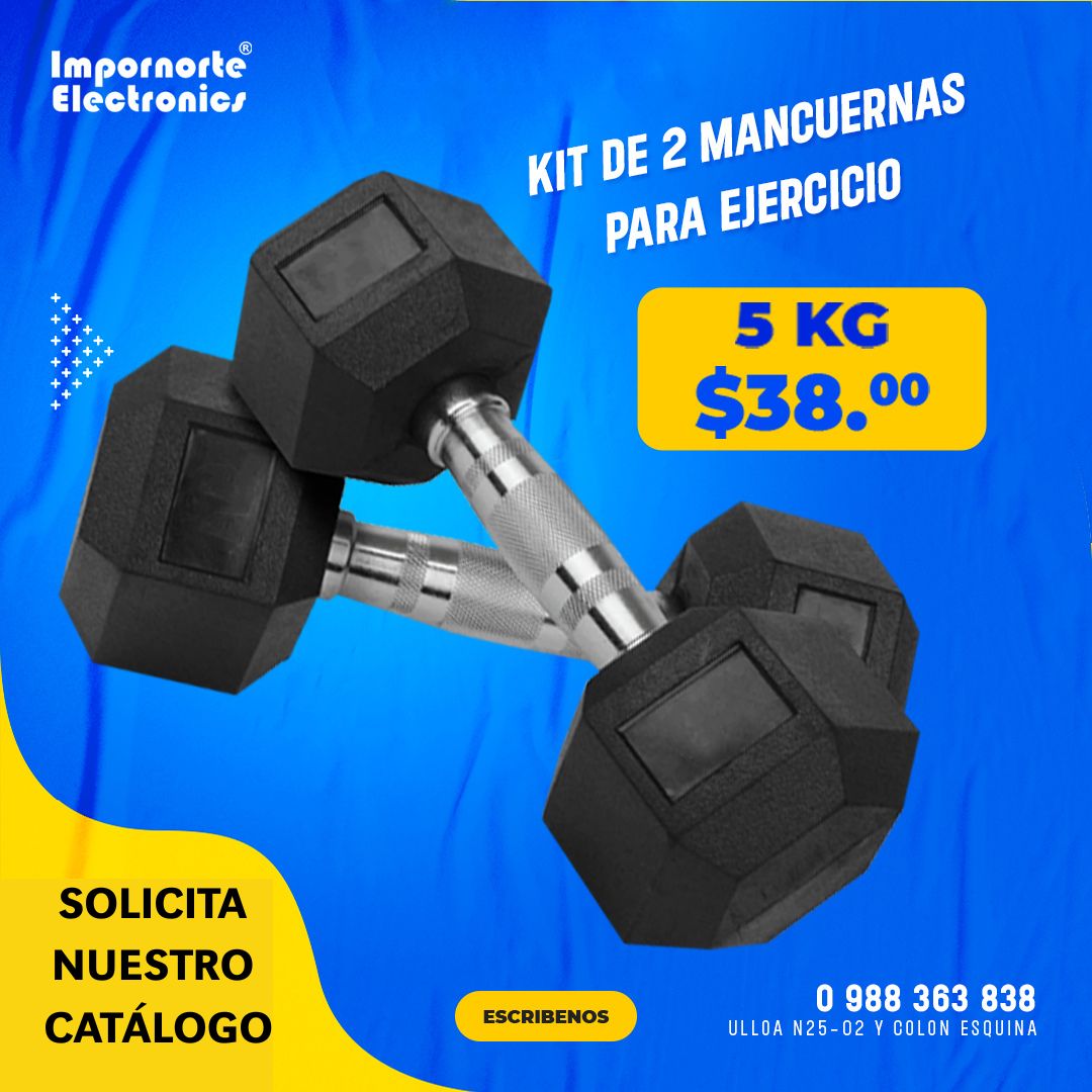 Signature Fitness - Mancuerna hexagonal de 5 KG con revestimiento de goma, pares o juegos, varios paquetes