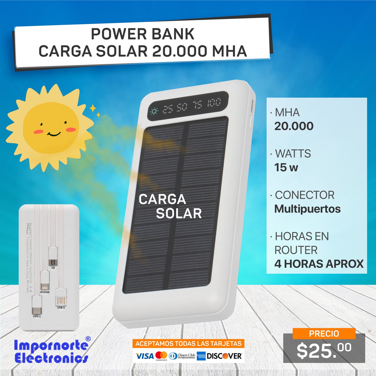 Power Bank Carga Solar 20.000 Mha