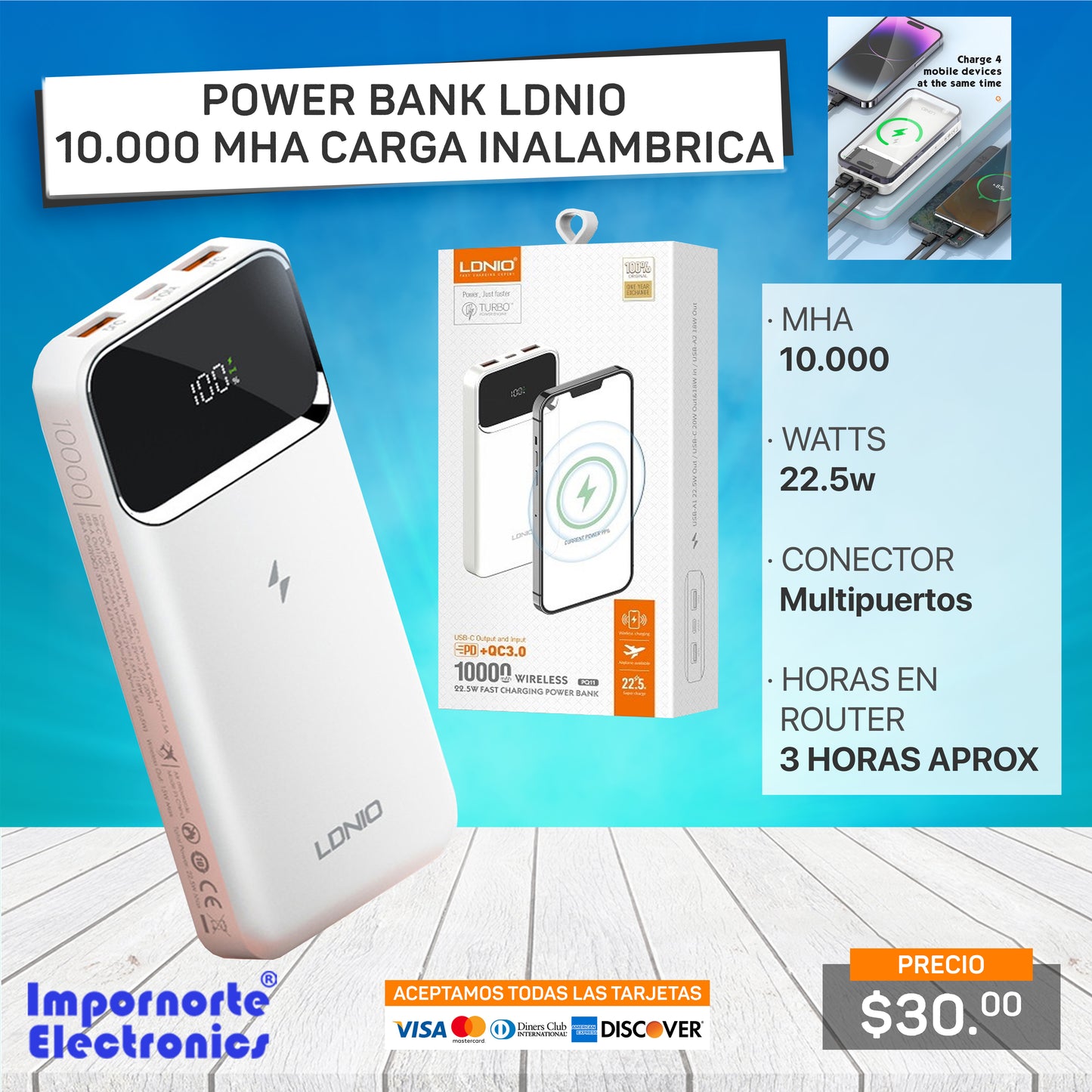 Power Bank Ldnio 10.000 Mha Carg Inalambrica
