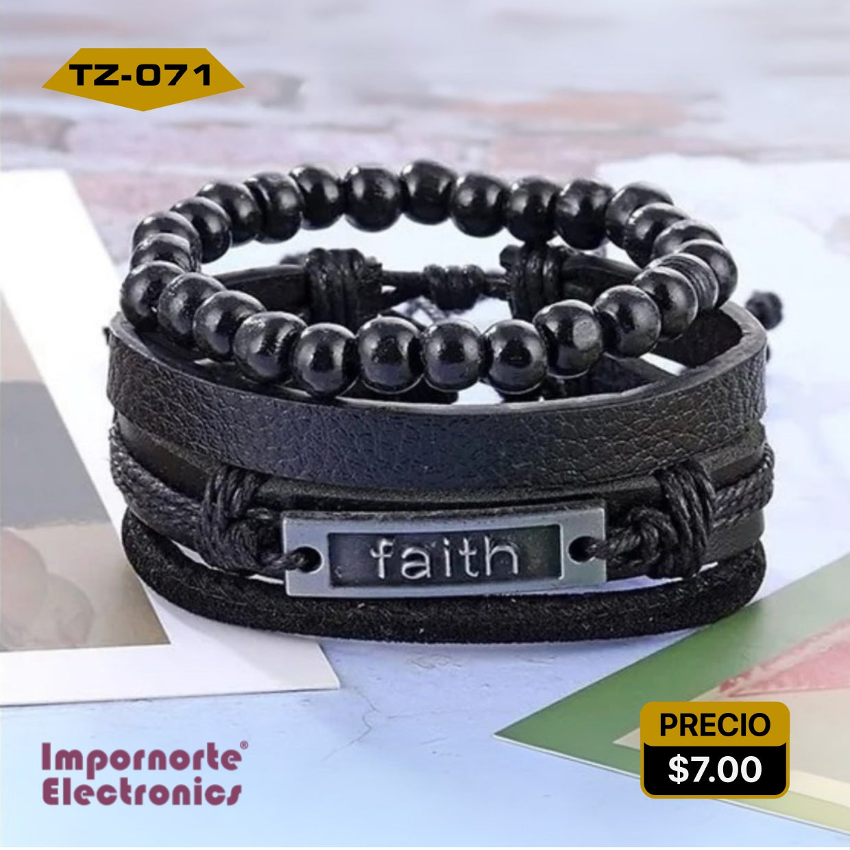 Pulsera  Cuero Multicapa “Faith” TZ-071