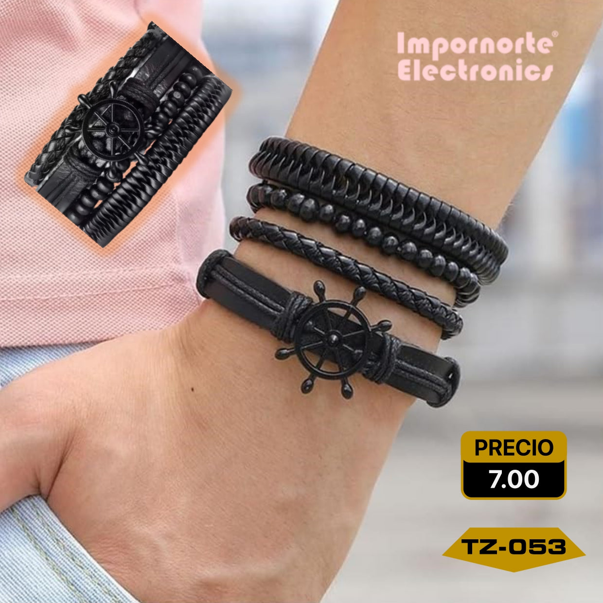 Pulsera  de Cuero Multicapa Timon