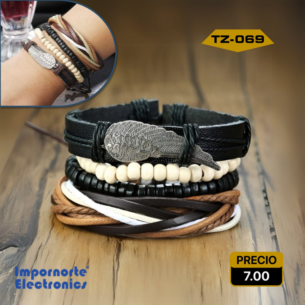 Pulsera de Cuero Multicapa