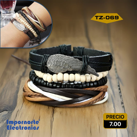 Pulsera de Cuero Multicapa