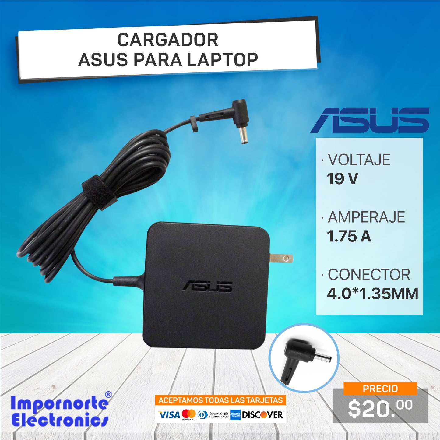 Cargador Asus 19V 1.75A 4.0*1.35mm