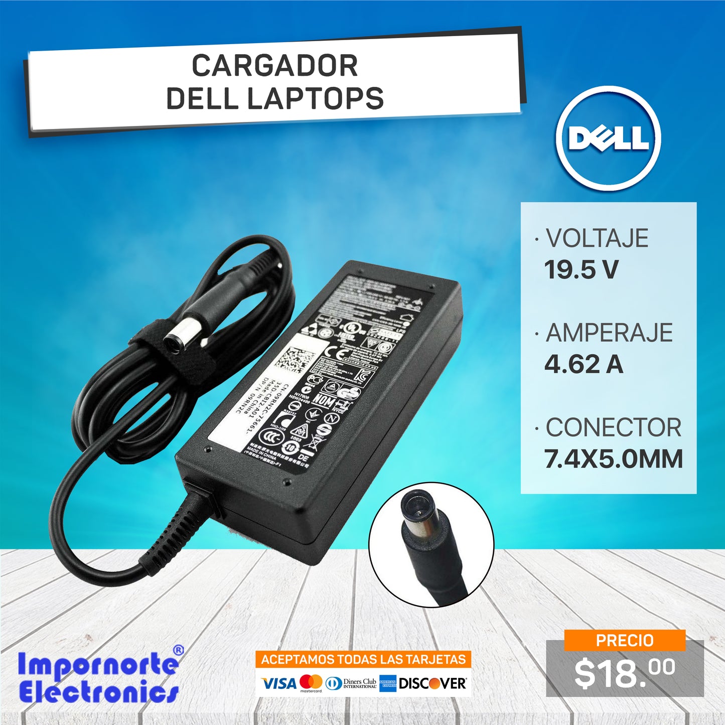 Cargador Dell 19.5v 4.62A 7.4*5.0mm