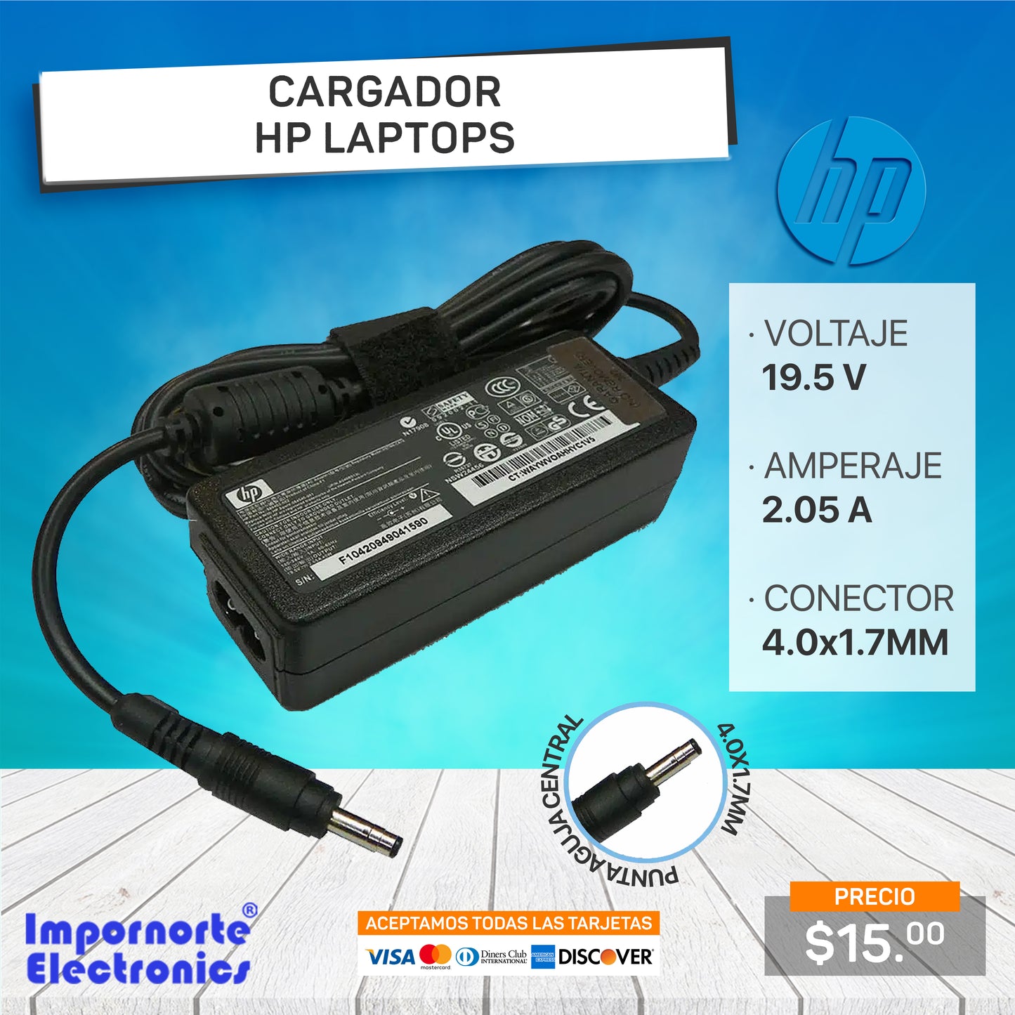 Cargador HP 19.5v 2.05a 4.0*1.7mm