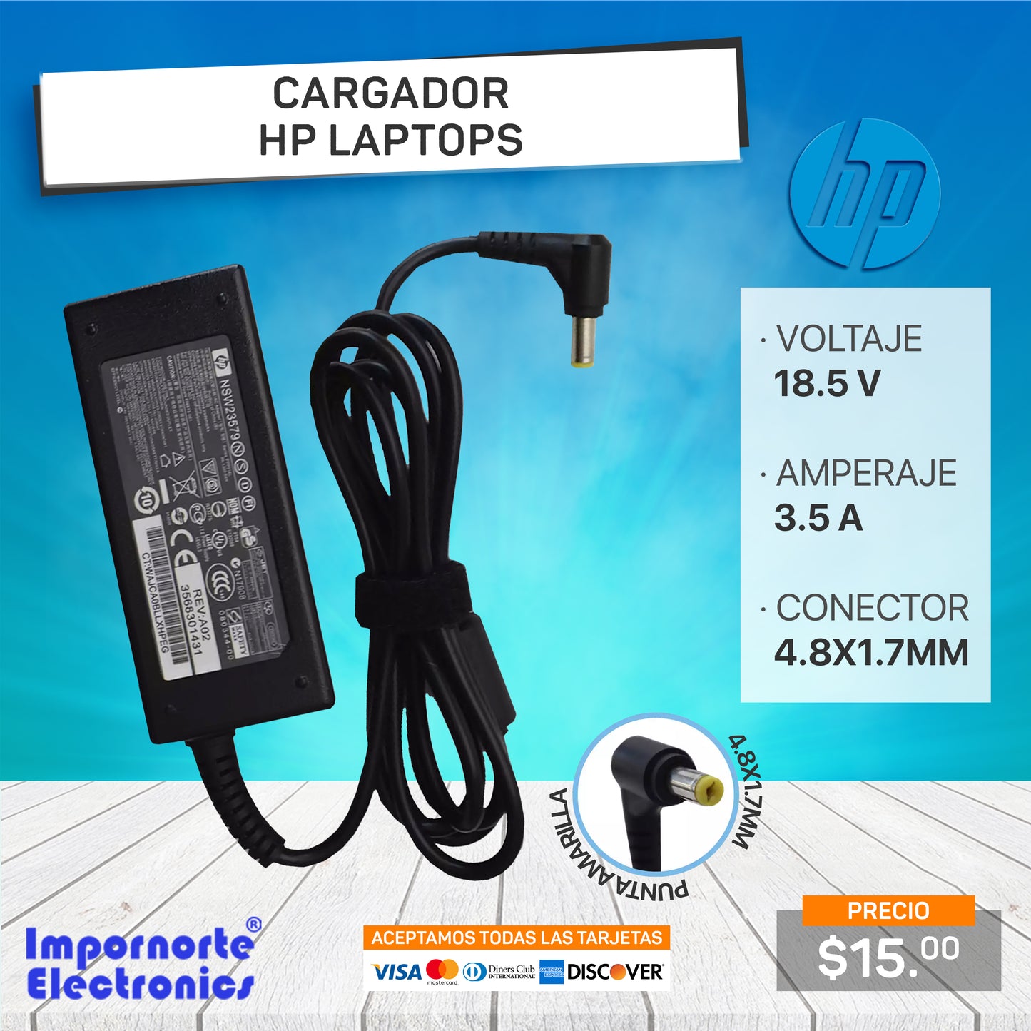 Cargador HP 18.5v 3.5a 4.8*1.7mm