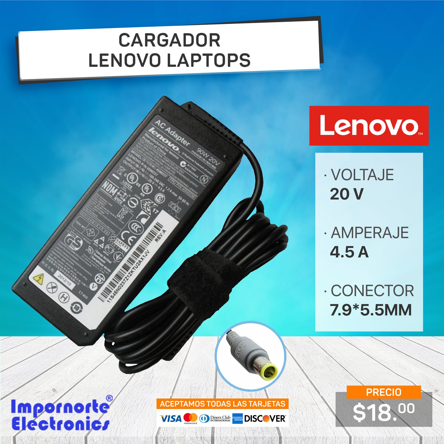 Cargador Lenovo 20v 4.5a 7.9*5.5mm