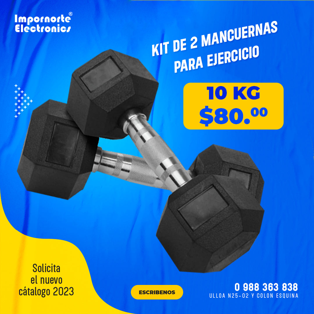 Signature Fitness - Mancuerna hexagonal de 10 KG con revestimiento de goma, pares o juegos, varios paquetes