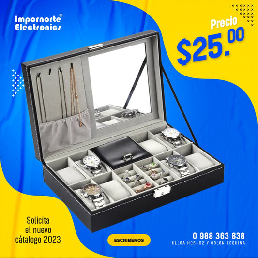 Caja de reloj con 8 ranuras con espejo